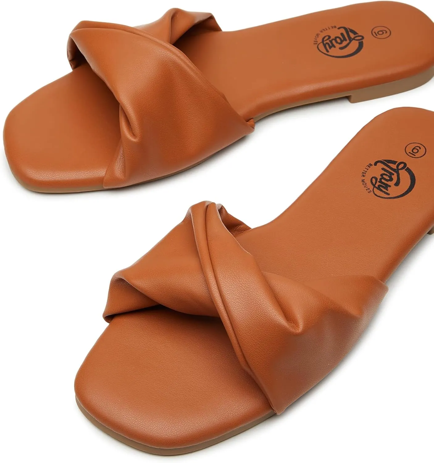 Trary Sandals Women,Leather Slides Women Comfortable Memory Foam Sandals for Women Footwear,Fashion Flat Summer Sandals for Women 2025