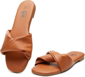 Trary Sandals Women,Leather Slides Women Comfortable Memory Foam Sandals for Women Footwear,Fashion Flat Summer Sandals for Women 2025