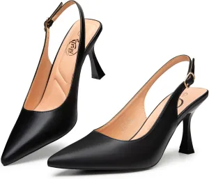 Trary Slingback Heels for Women - Pointed Toe Pumps, Comfortable & Stylish for Parties & Work - 3.2inch High Heels, Rhinestone & Glitter Dressy Shoes