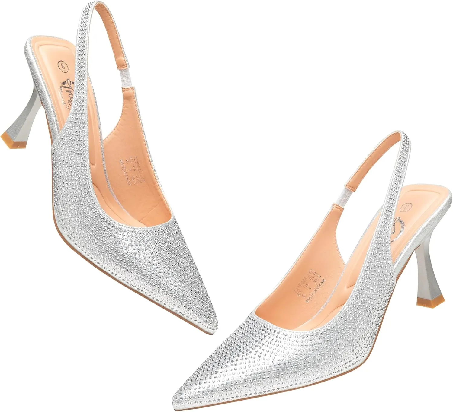 Trary Slingback Heels for Women - Pointed Toe Pumps, Comfortable & Stylish for Parties & Work - 3.2inch High Heels, Rhinestone & Glitter Dressy Shoes