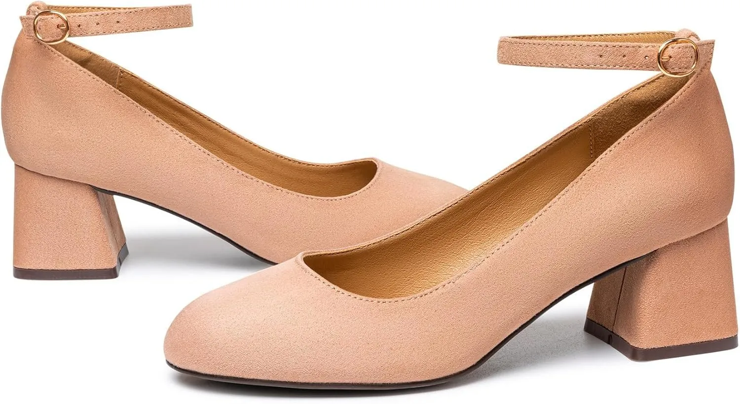 Trary Women's Chunky Low Heels Closed Round Toe Block Heels Mary Jane Shoes Adjustable Ankle Strap Pumps Comfortable Loafers Casual Dress Wedding Work Heels for Women