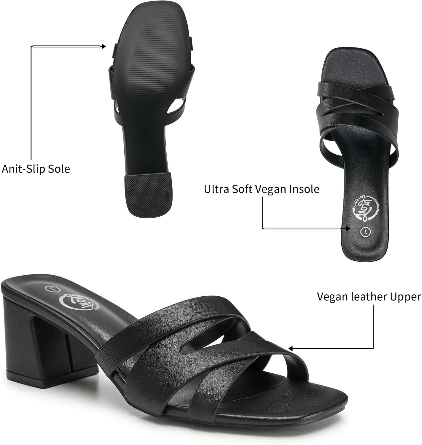 Trary Women's Sandals, Square Toe Heels Sandals, 2inch Black White Nude Chunky Block Heels Sandals