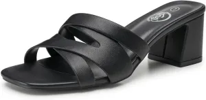 Trary Women's Sandals, Square Toe Heels Sandals, 2inch Black White Nude Chunky Block Heels Sandals