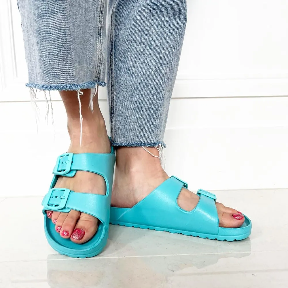 TRENDSUP Women's Comfort Slides Double Buckle Adjustable EVA Flat Sandals