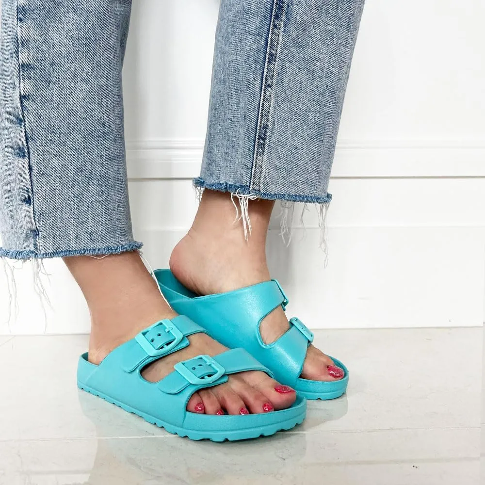 TRENDSUP Women's Comfort Slides Double Buckle Adjustable EVA Flat Sandals