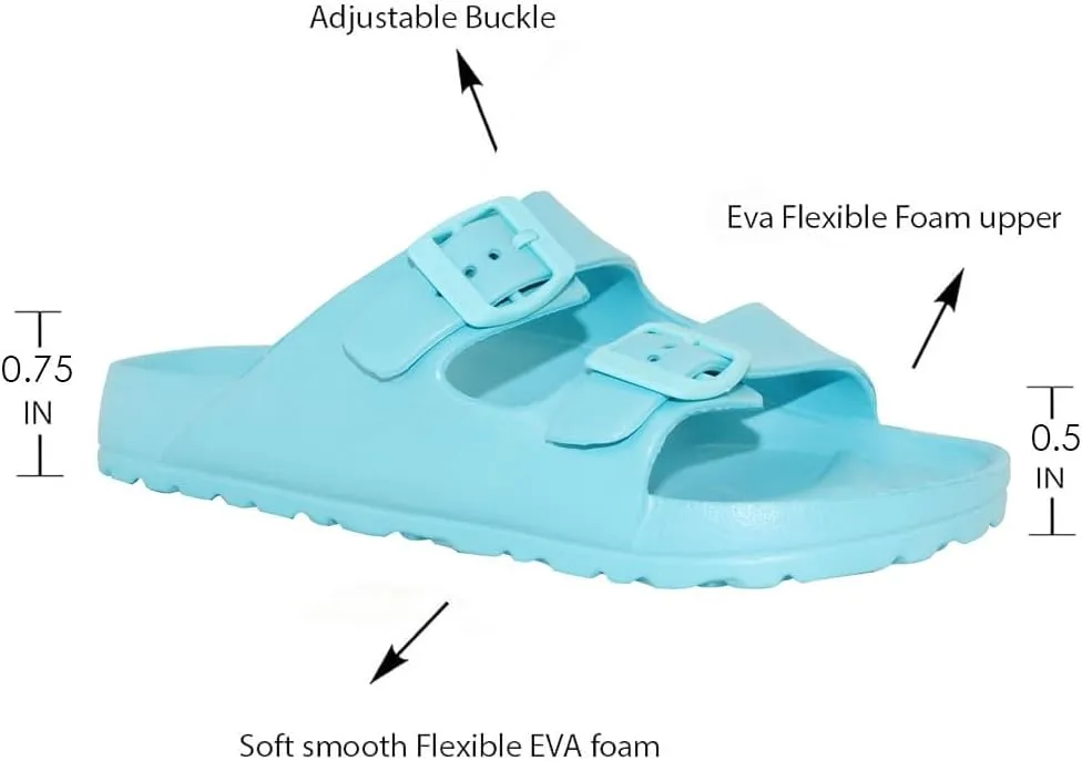 TRENDSUP Women's Comfort Slides Double Buckle Adjustable EVA Flat Sandals