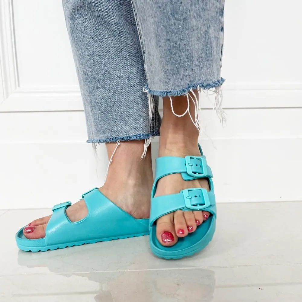 TRENDSUP Women's Comfort Slides Double Buckle Adjustable EVA Flat Sandals