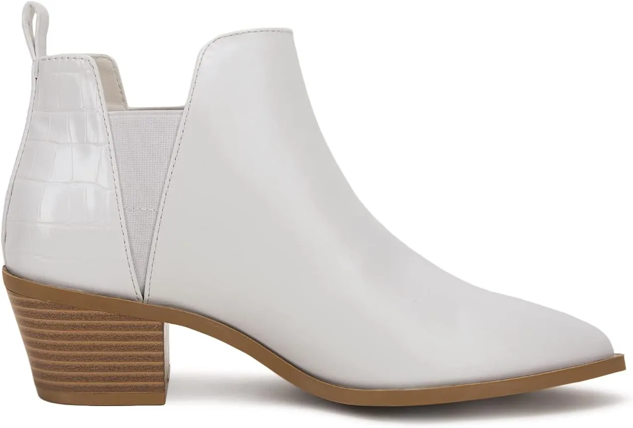 Trish Lucia Womens Ankle Boots Pointed Toe Stacked Chunky Heel Slip on Chelsea Short Booties