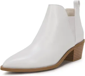 Trish Lucia Womens Ankle Boots Pointed Toe Stacked Chunky Heel Slip on Chelsea Short Booties