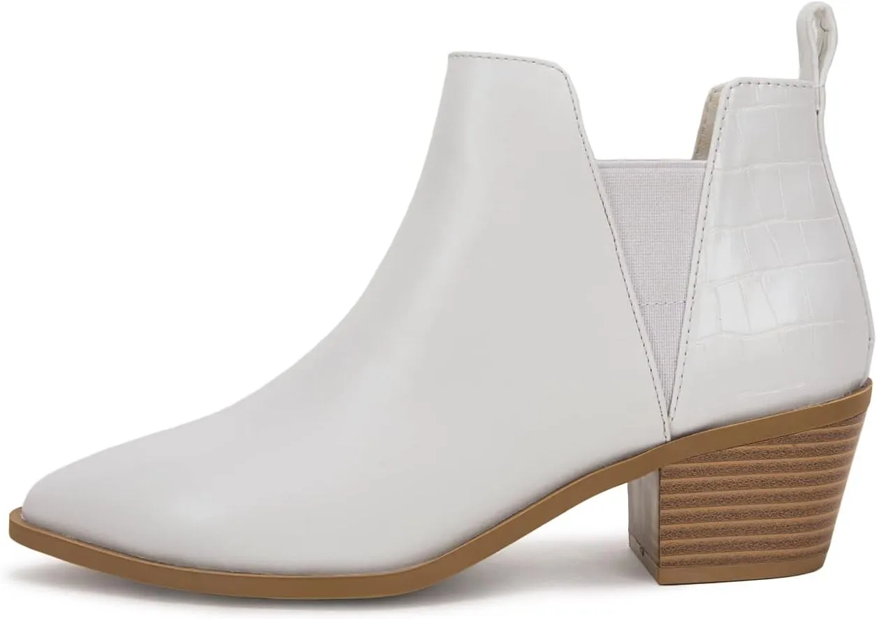 Trish Lucia Womens Ankle Boots Pointed Toe Stacked Chunky Heel Slip on Chelsea Short Booties