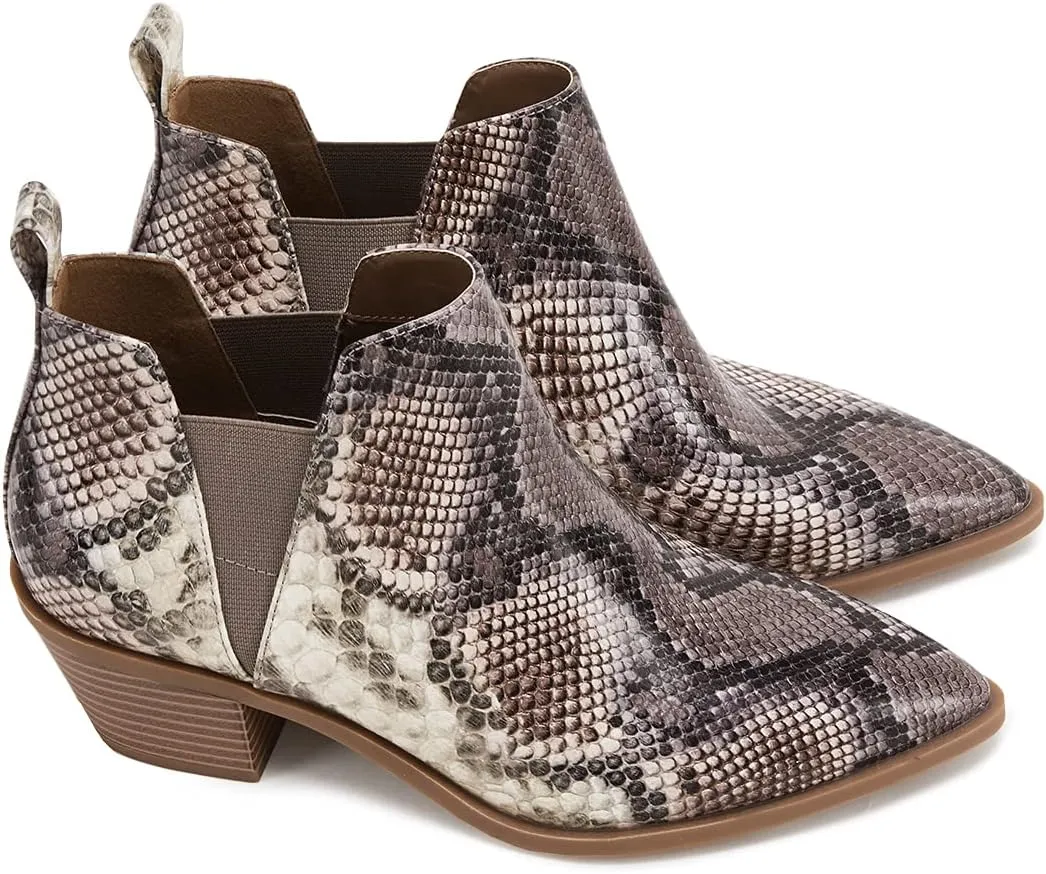 Trish Lucia Womens Ankle Boots Pointed Toe Stacked Chunky Heel Slip on Chelsea Short Booties