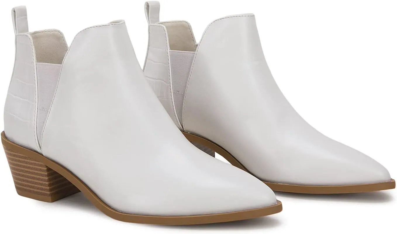 Trish Lucia Womens Ankle Boots Pointed Toe Stacked Chunky Heel Slip on Chelsea Short Booties