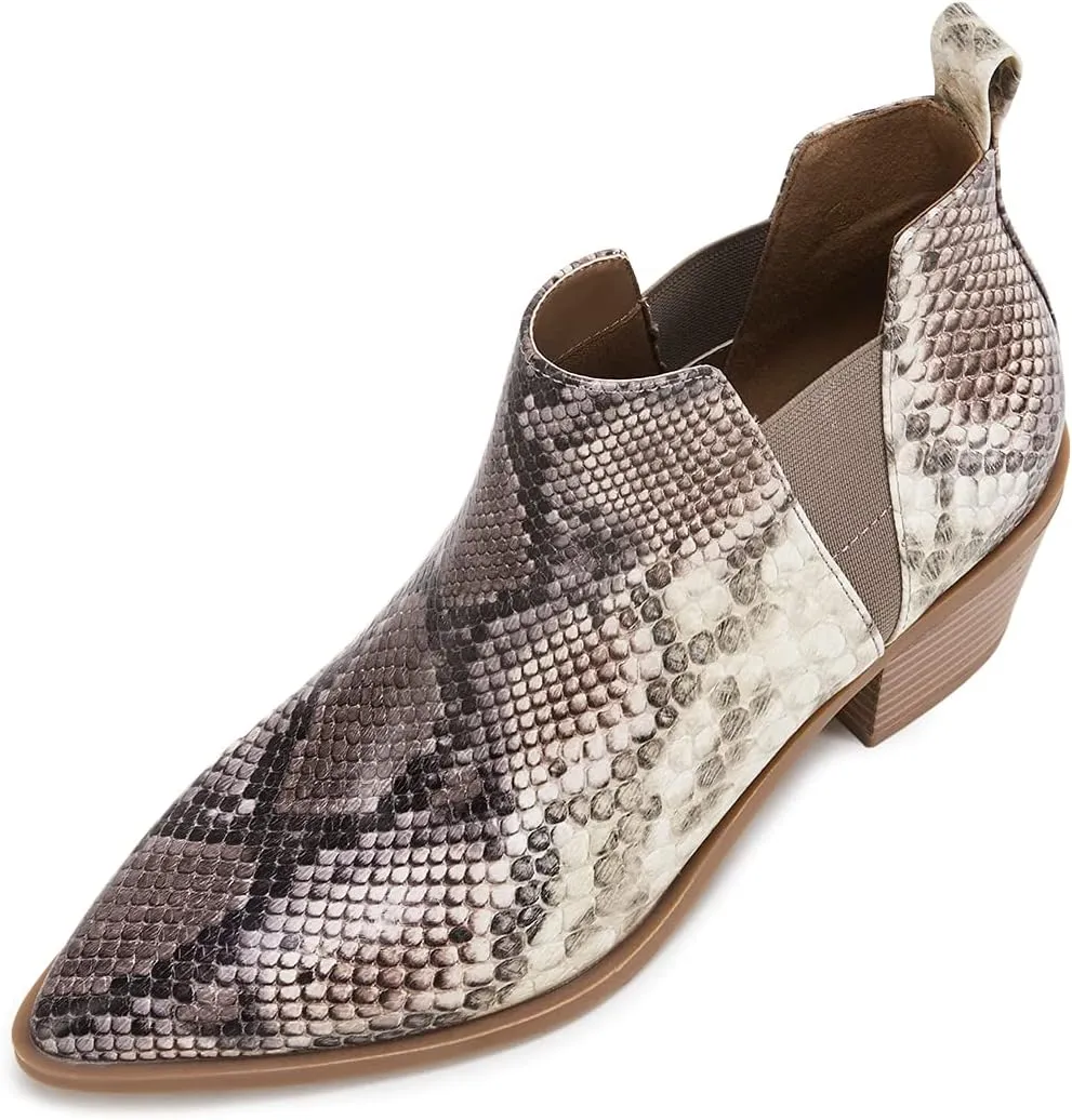 Trish Lucia Womens Ankle Boots Pointed Toe Stacked Chunky Heel Slip on Chelsea Short Booties