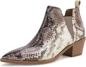 Trish Lucia Womens Ankle Boots Pointed Toe Stacked Chunky Heel Slip on Chelsea Short Booties