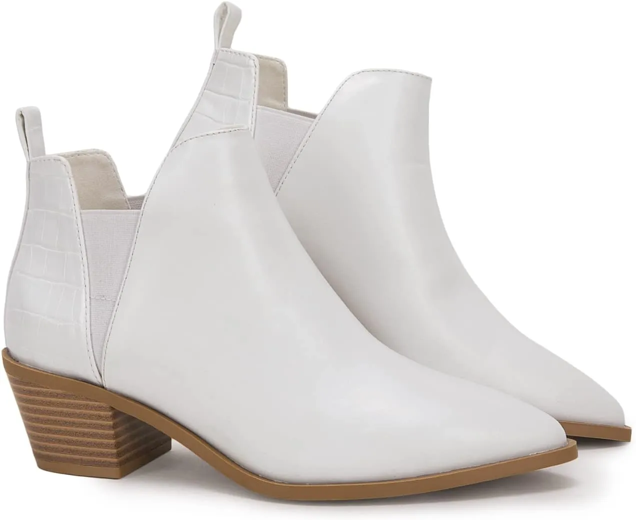Trish Lucia Womens Ankle Boots Pointed Toe Stacked Chunky Heel Slip on Chelsea Short Booties