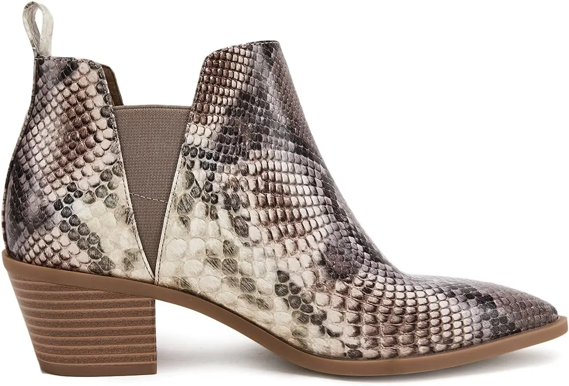 Trish Lucia Womens Ankle Boots Pointed Toe Stacked Chunky Heel Slip on Chelsea Short Booties