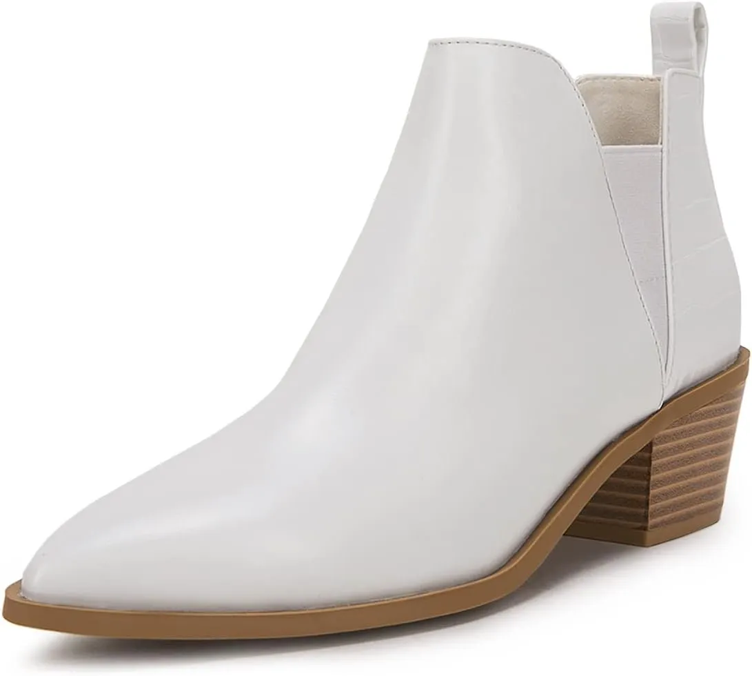 Trish Lucia Womens Ankle Boots Pointed Toe Stacked Chunky Heel Slip on Chelsea Short Booties