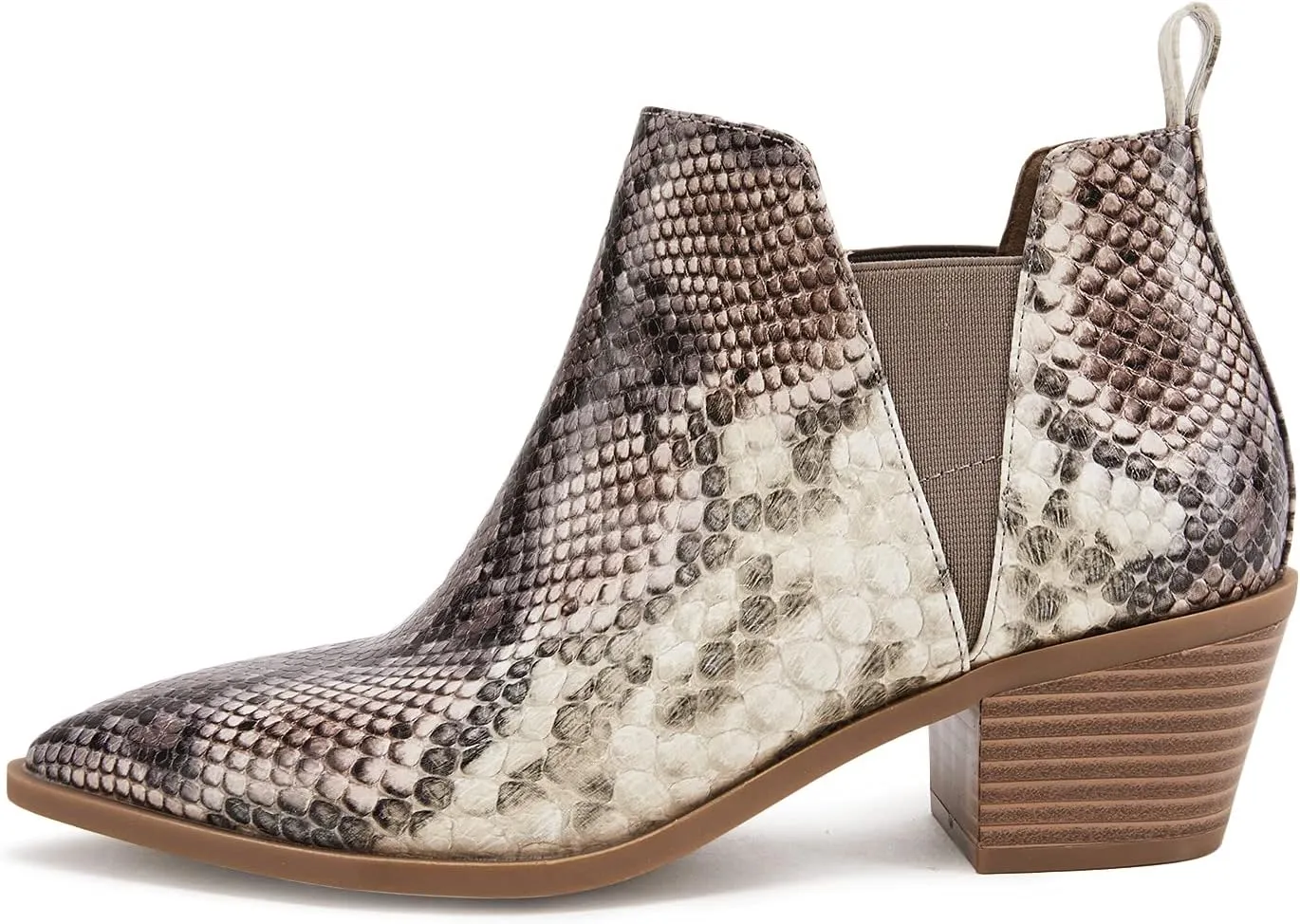 Trish Lucia Womens Ankle Boots Pointed Toe Stacked Chunky Heel Slip on Chelsea Short Booties