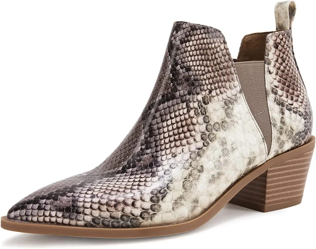 Trish Lucia Womens Ankle Boots Pointed Toe Stacked Chunky Heel Slip on Chelsea Short Booties