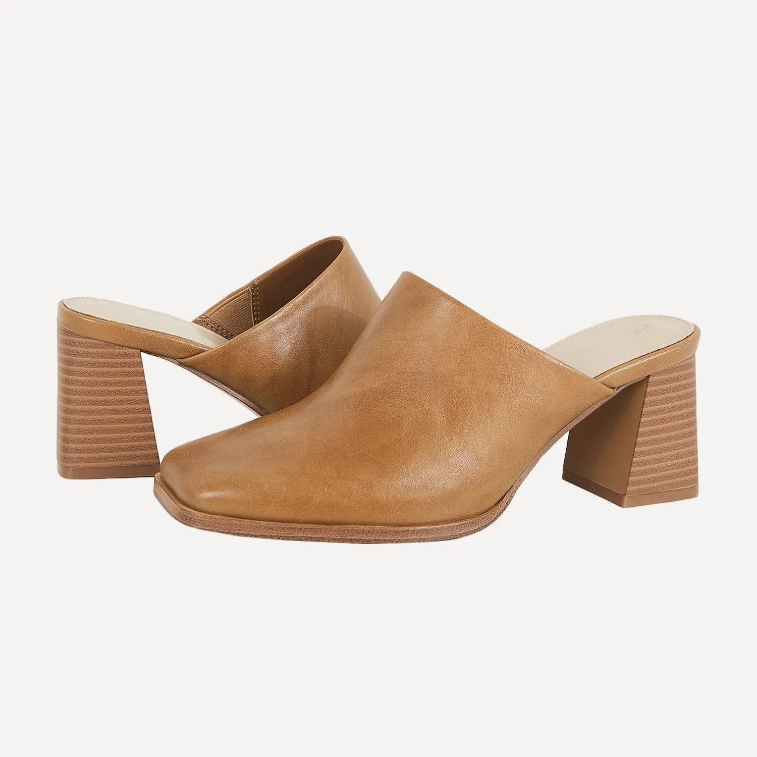 Trish Lucia Womens Chunky Stacked Heel Mules Closed Square Toe Heeled Slip on Clogs Casual Backless Loafers Shoes