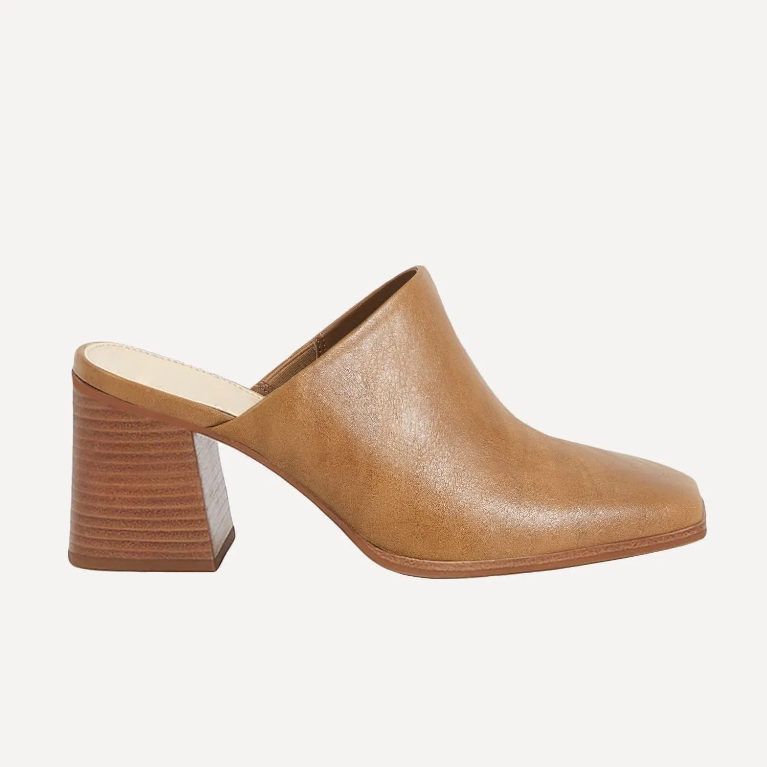 Trish Lucia Womens Chunky Stacked Heel Mules Closed Square Toe Heeled Slip on Clogs Casual Backless Loafers Shoes