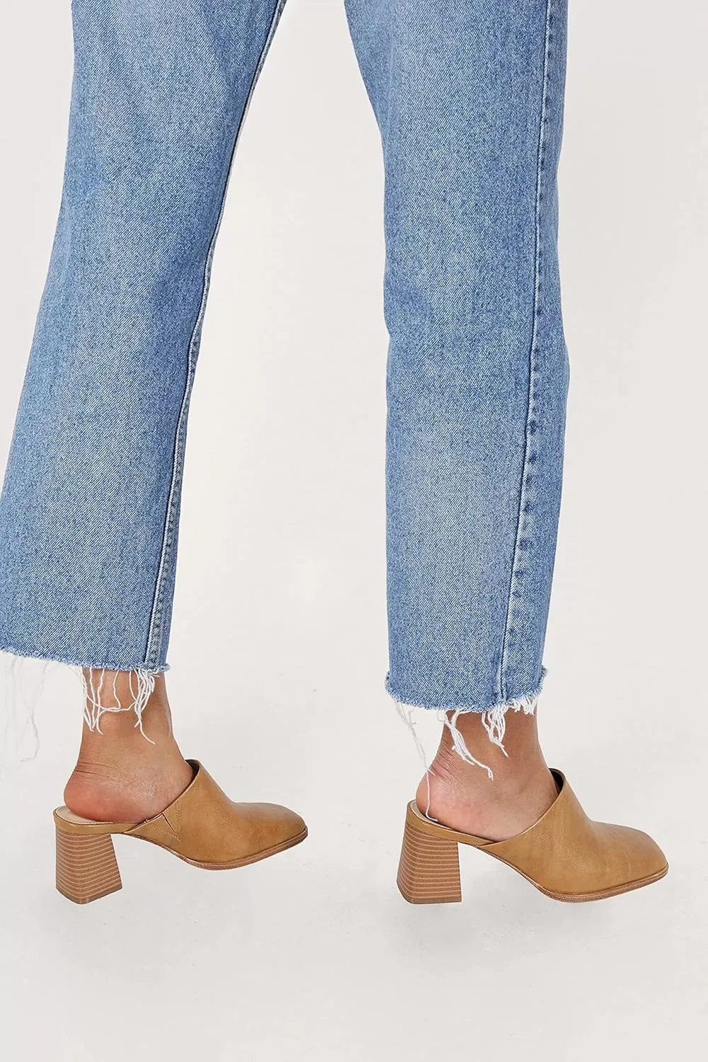 Trish Lucia Womens Chunky Stacked Heel Mules Closed Square Toe Heeled Slip on Clogs Casual Backless Loafers Shoes