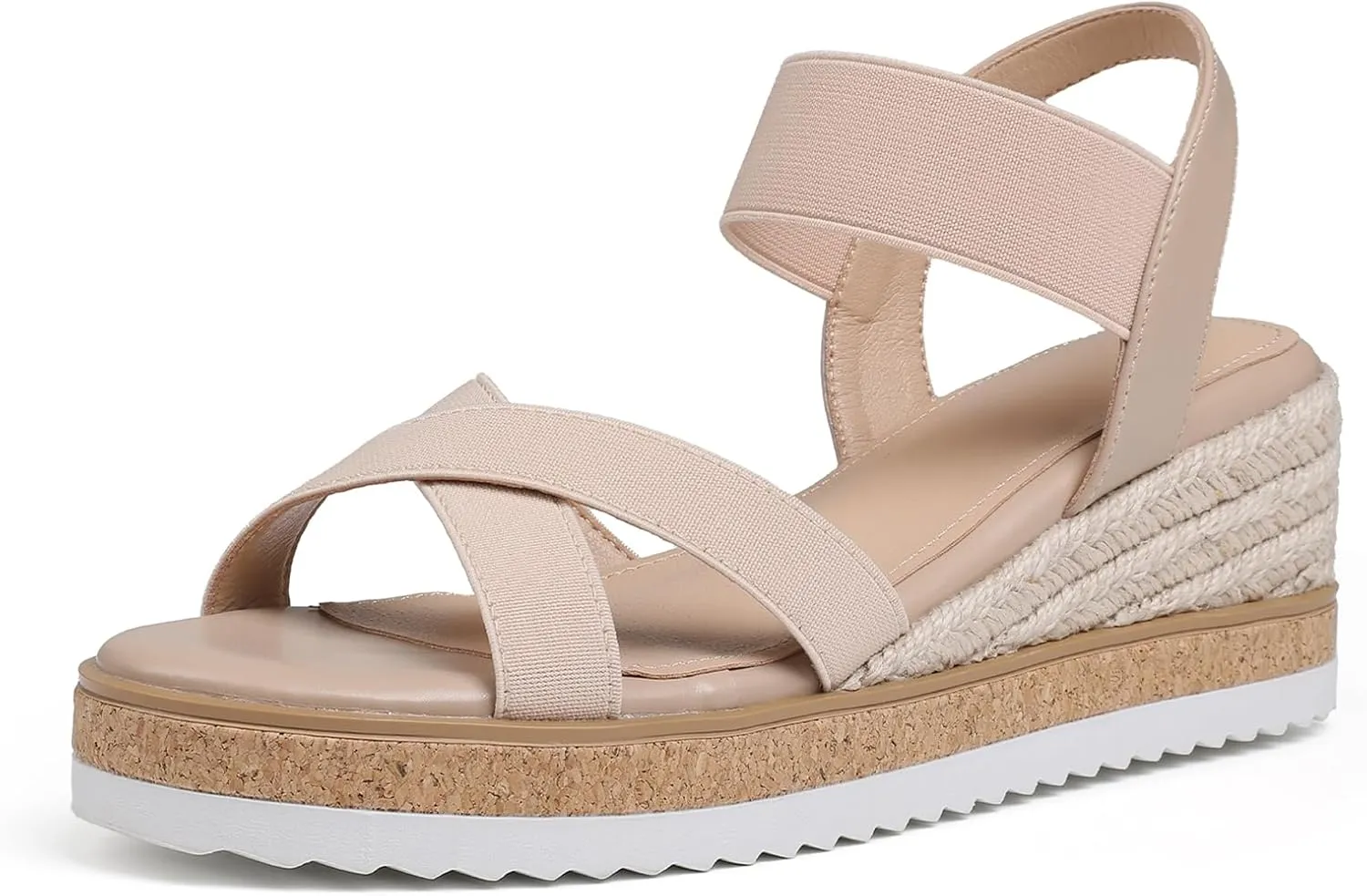 Tscoyuki Wedge Sandals for Women, Comfortable Slip On Open Toe Wedges Heels Dressy Elastic Ankle Strap Espadrilles Sandals