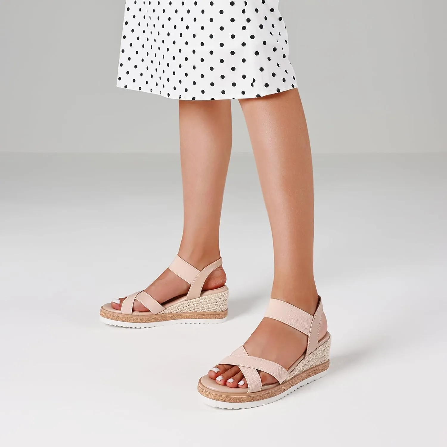 Tscoyuki Wedge Sandals for Women, Comfortable Slip On Open Toe Wedges Heels Dressy Elastic Ankle Strap Espadrilles Sandals