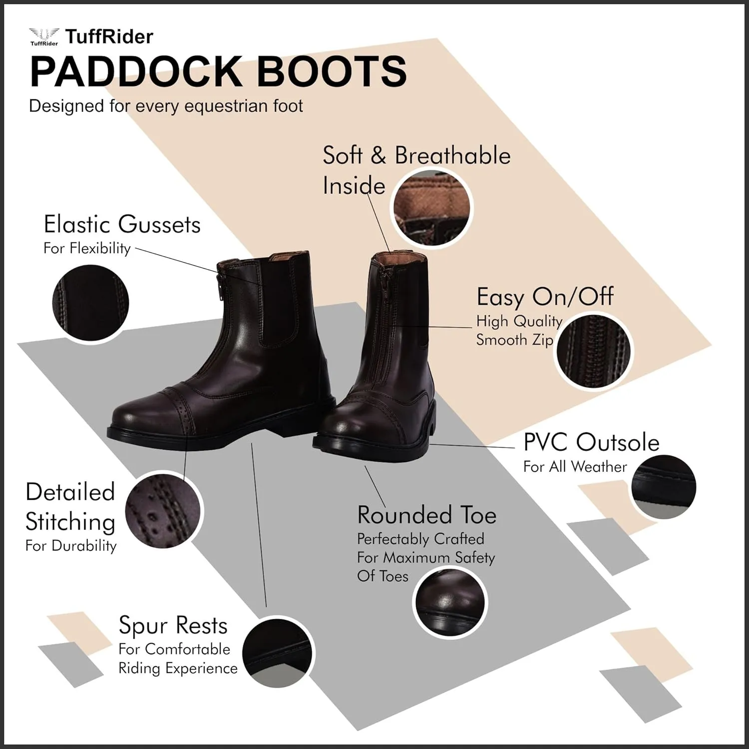 TuffRider Ladies Starter Front Zip Paddock Boots with FREE Assorted Striped Socks | Women's Horse Riding Equestrian Boots