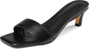 Uacllcau Womens Heeled Sandals Square Open Toe Kitten Heels for Women Slip on Comfort Short Low Heel Mules Pumps Casual Dress Shoes Summer