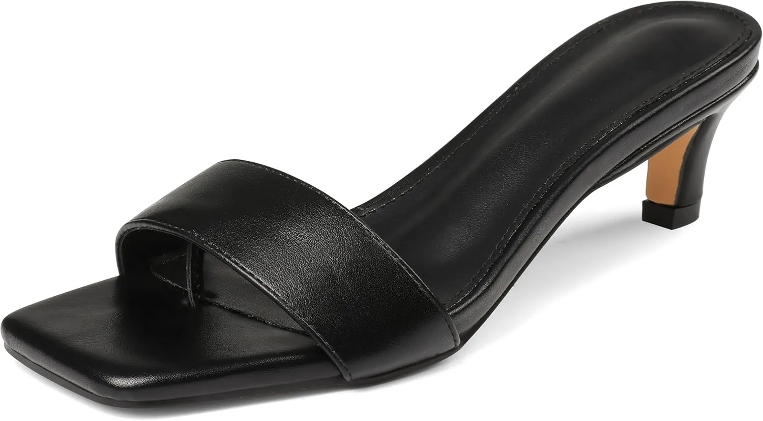 Uacllcau Womens Heeled Sandals Square Open Toe Kitten Heels for Women Slip on Comfort Short Low Heel Mules Pumps Casual Dress Shoes Summer