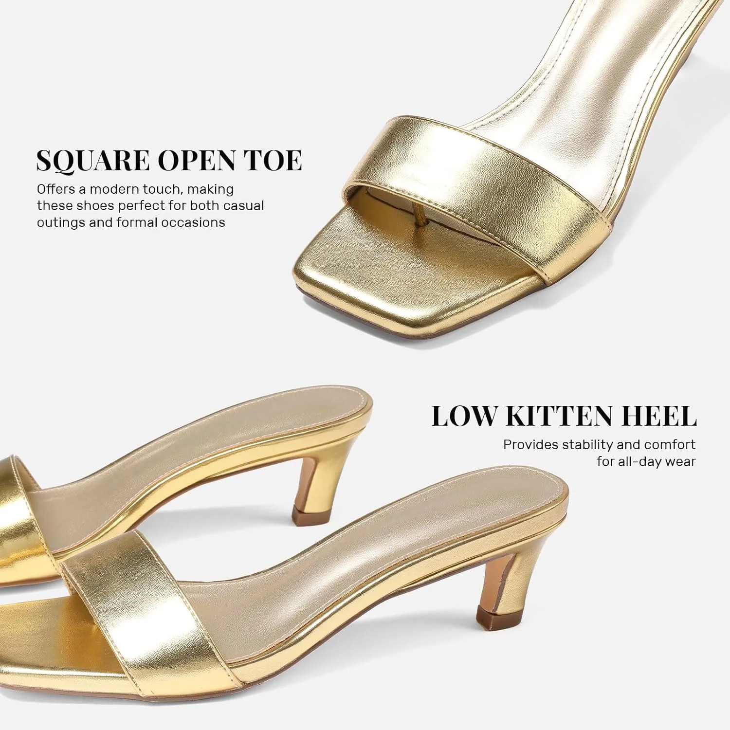Uacllcau Womens Heeled Sandals Square Open Toe Kitten Heels for Women Slip on Comfort Short Low Heel Mules Pumps Casual Dress Shoes Summer