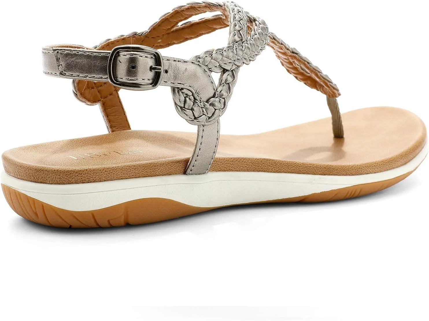 UBFEN Womens Flat Sandals Dress Braided T-Strap Thong Sandals with Arch Support Comfortable for Walking