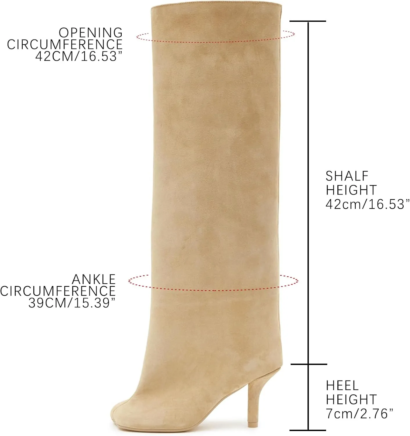 UBWDU Women's Suede Knee High Boots Square Toe Stiletto Heels Wide Calf Tall Boots