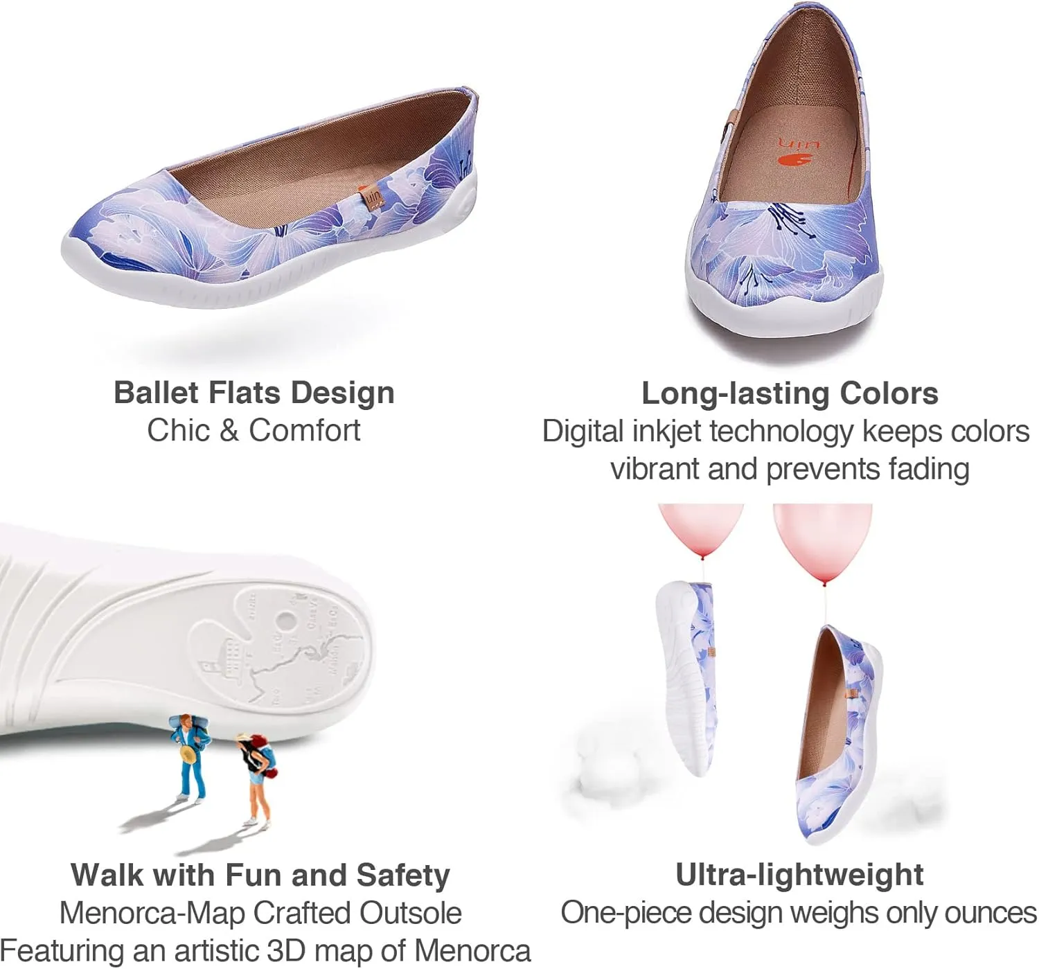 UIN Ballet Flats Shoes for Women Art Printed Wide Toe Casual Breathable Lightweight Slip On Women Loafers