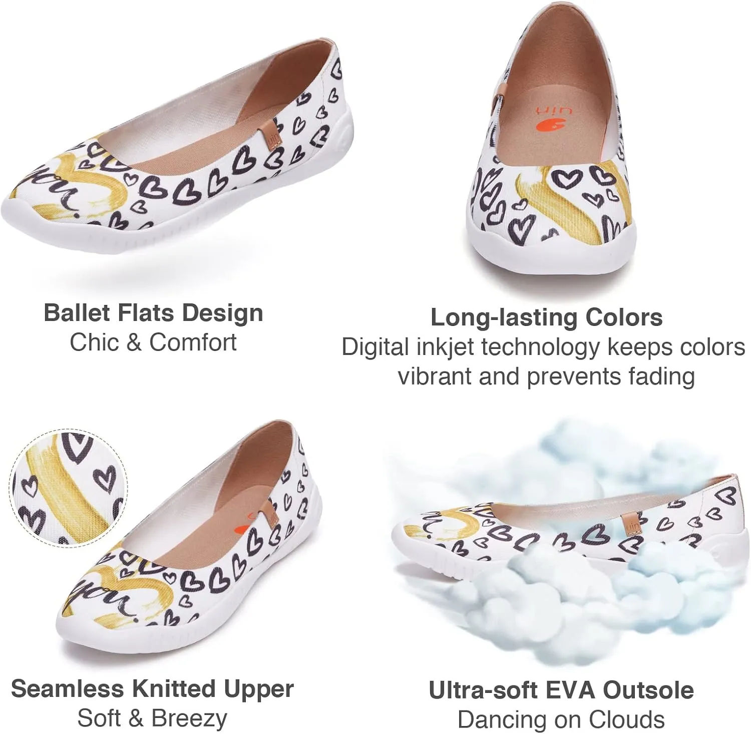 UIN Ballet Flats Shoes for Women Art Printed Wide Toe Casual Breathable Lightweight Slip On Women Loafers