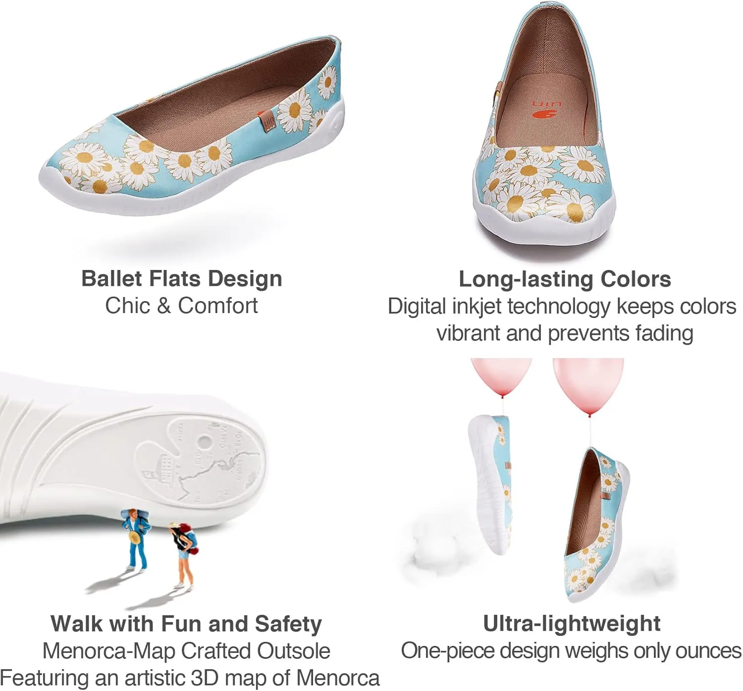 UIN Ballet Flats Shoes for Women Art Printed Wide Toe Casual Breathable Lightweight Slip On Women Loafers