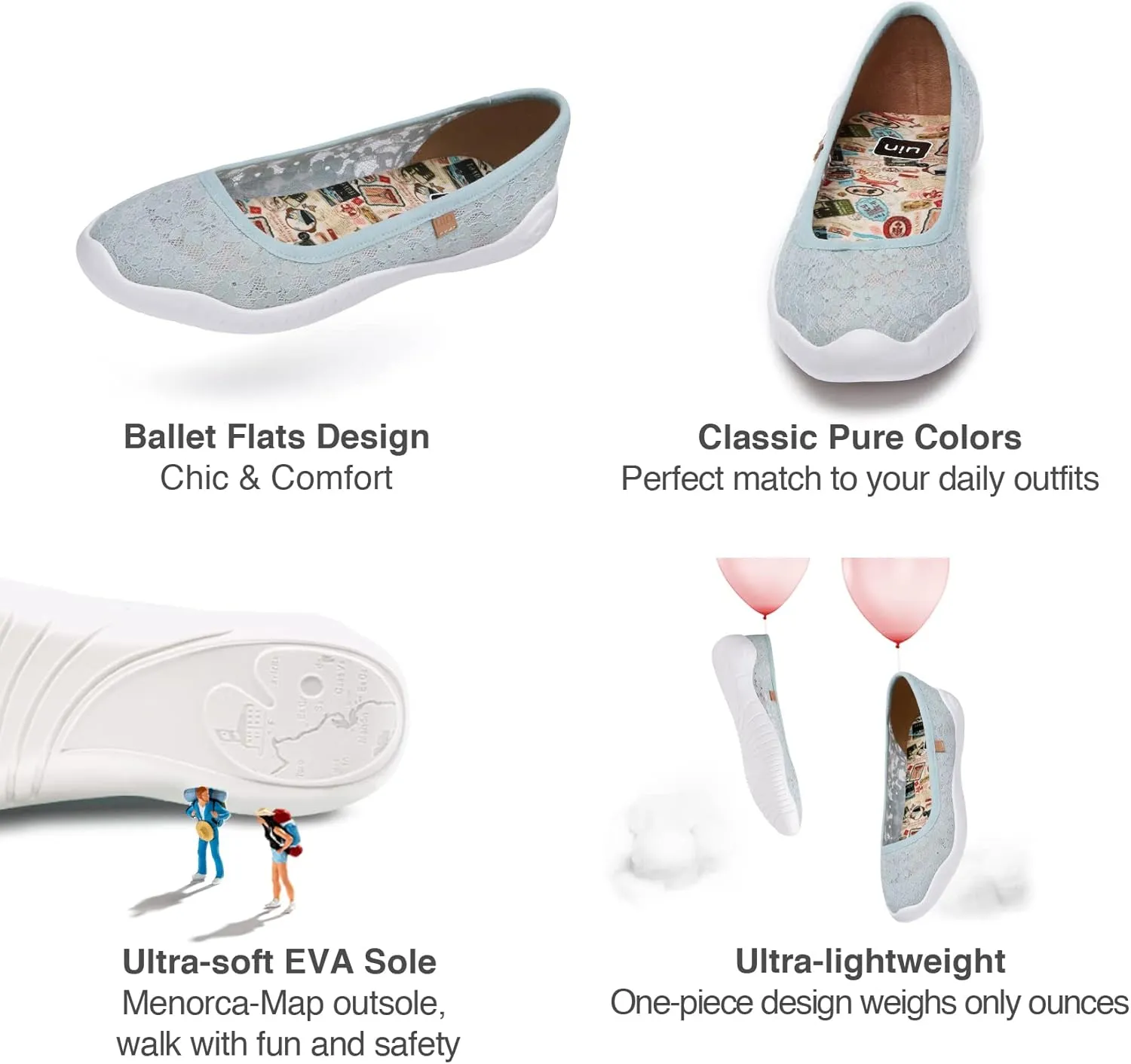 UIN Ballet Flats Shoes for Women Art Printed Wide Toe Casual Breathable Lightweight Slip On Women Loafers
