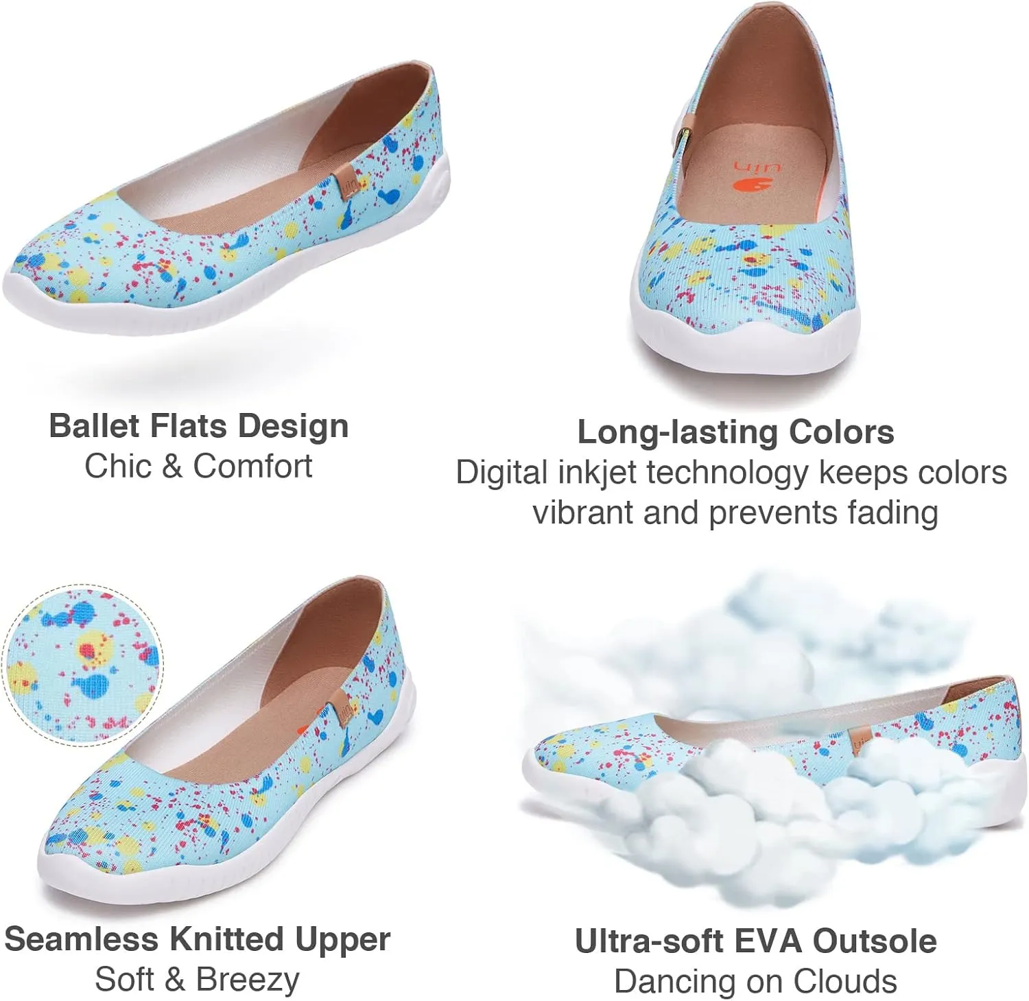 UIN Ballet Flats Shoes for Women Art Printed Wide Toe Casual Breathable Lightweight Slip On Women Loafers