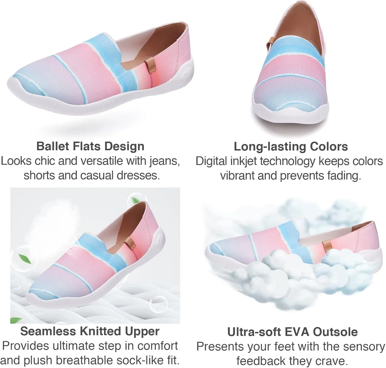 UIN Ballet Flats Shoes for Women Art Printed Wide Toe Casual Breathable Lightweight Slip On Women Loafers