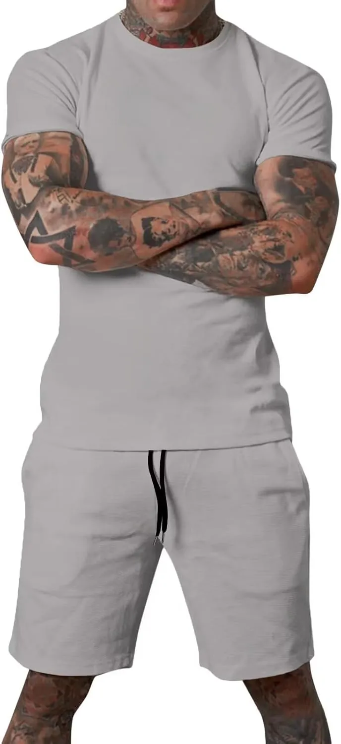 Uni Clau Mens Short Sets 2 Piece Outfits Fashion Summer Tracksuits Casual Shirt and Shorts Set