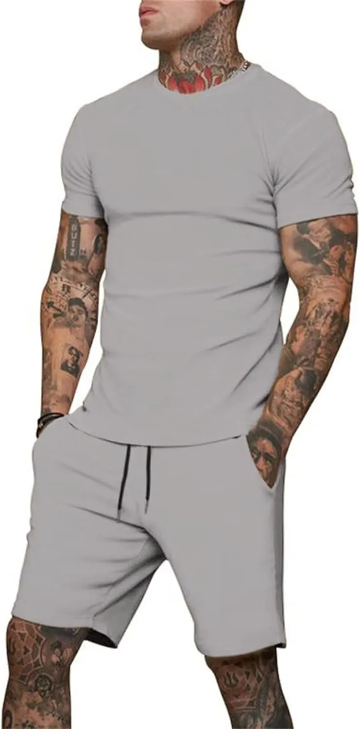 Uni Clau Mens Short Sets 2 Piece Outfits Fashion Summer Tracksuits Casual Shirt and Shorts Set