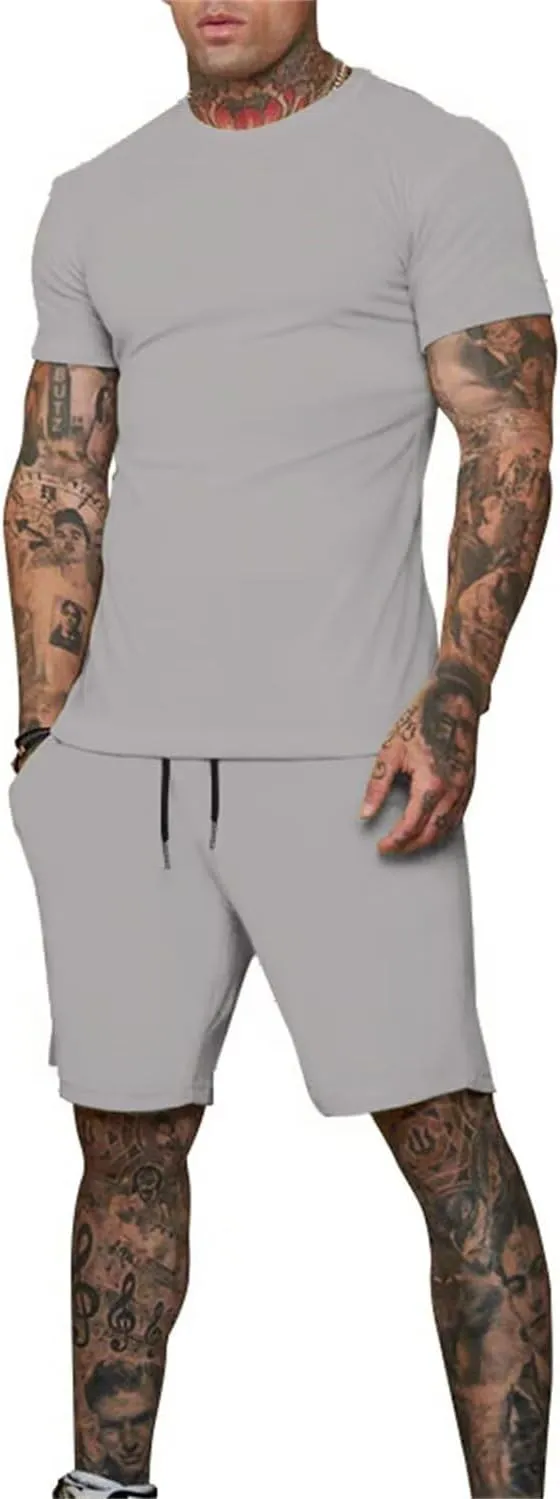 Uni Clau Mens Short Sets 2 Piece Outfits Fashion Summer Tracksuits Casual Shirt and Shorts Set