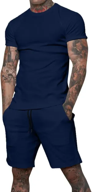 Uni Clau Mens Short Sets 2 Piece Outfits Fashion Summer Tracksuits Casual Shirt and Shorts Set