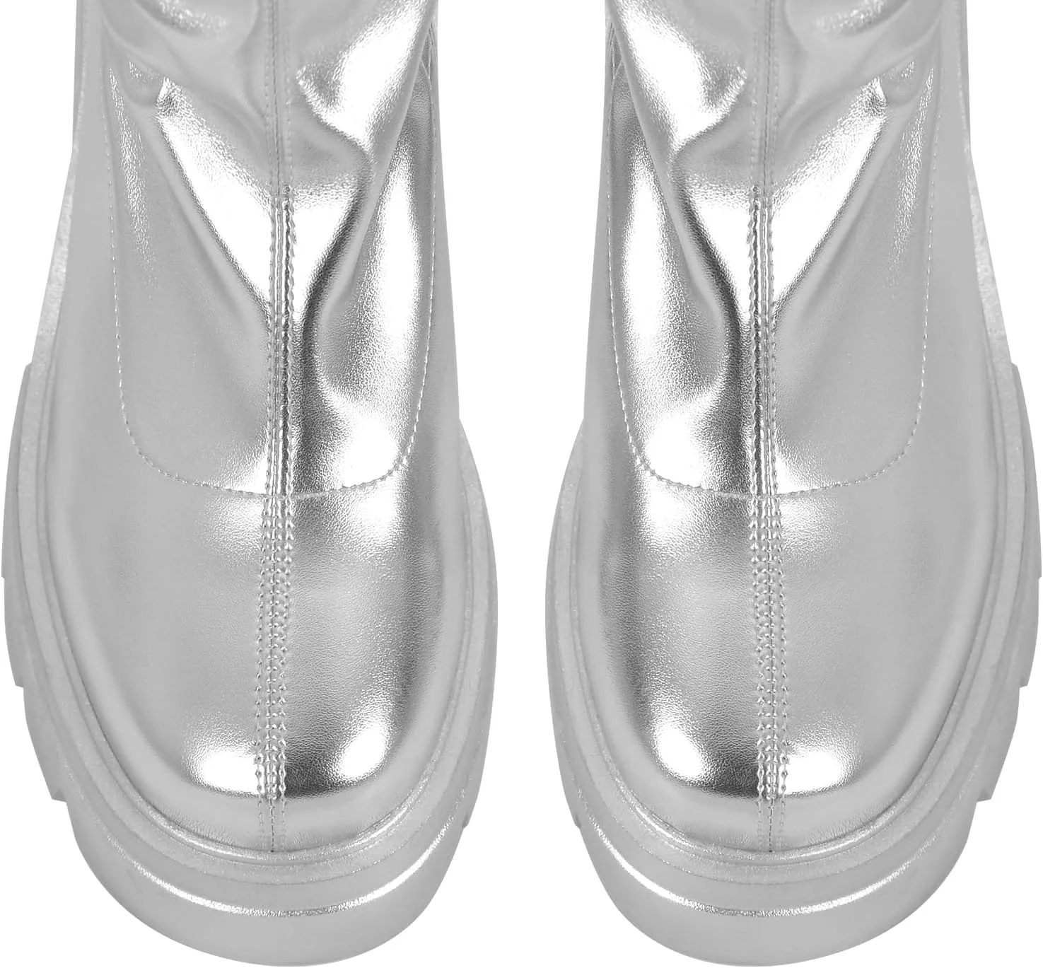VERISSON Round Toe Low Block Heeled Thigh Boots Zip up Chunky Heels Tread Sole Fashion Booties