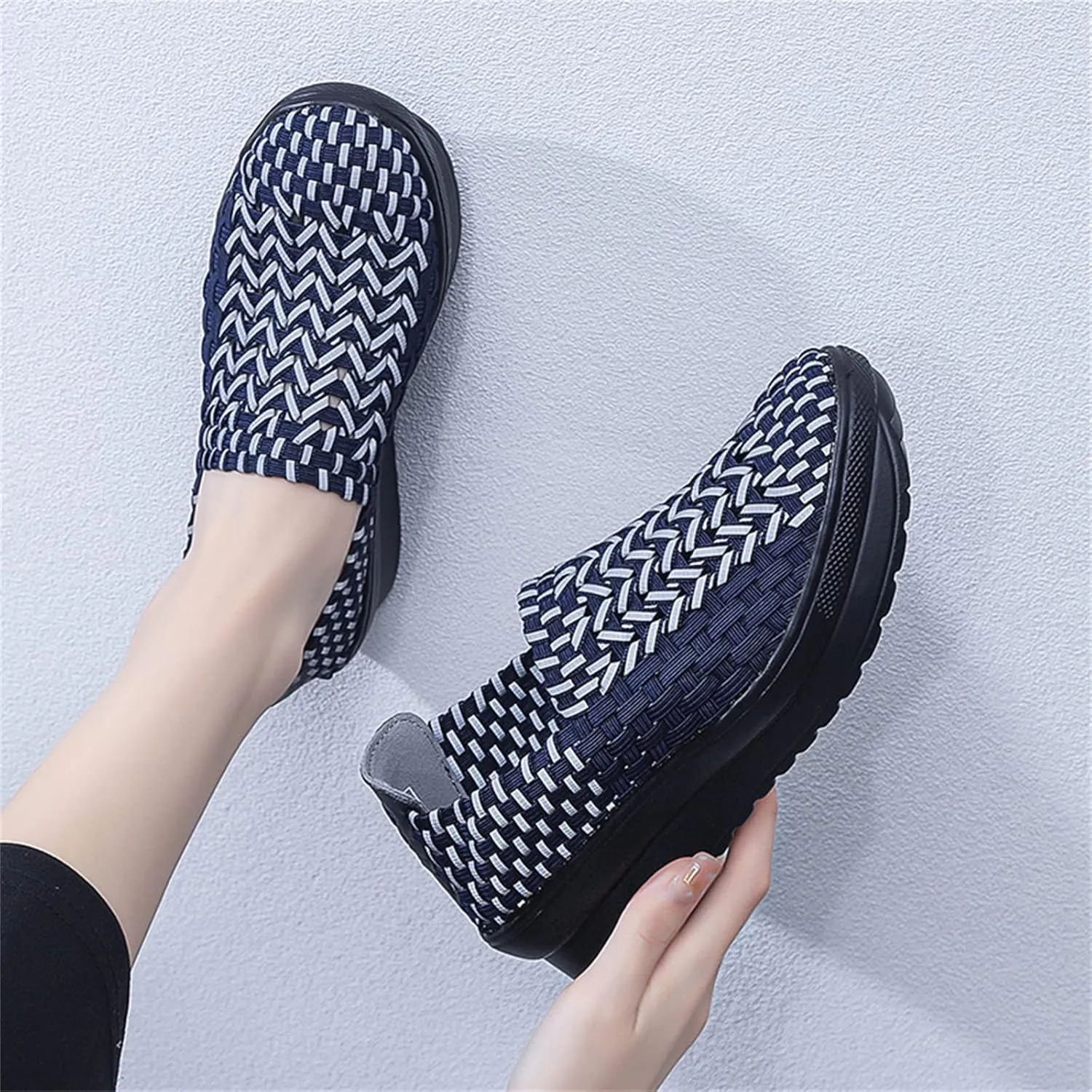 Veroders Women's Platform Wedge Closed-Toe Sandals Comfortable Walking Shoes Woven Pumps Mary Jane Shoes for School Beach