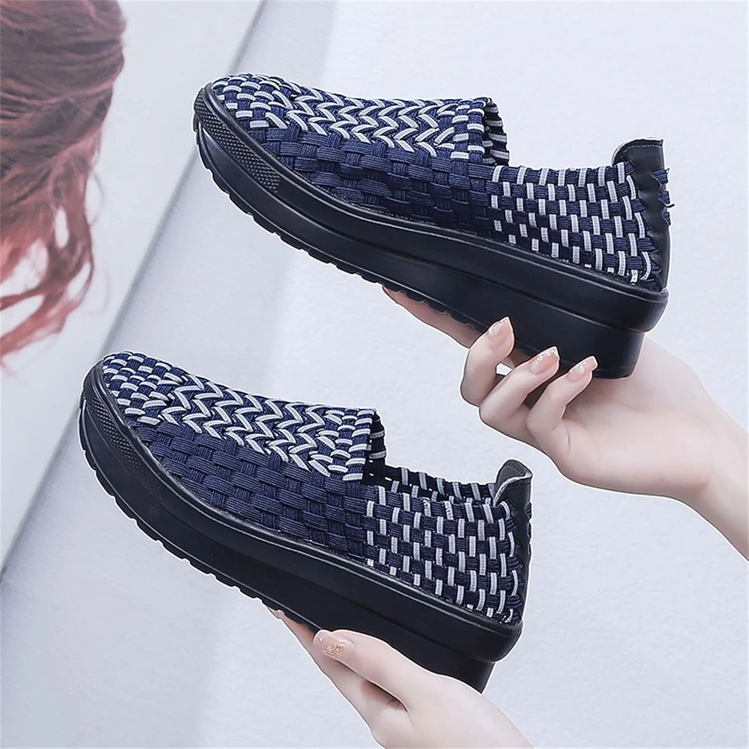 Veroders Women's Platform Wedge Closed-Toe Sandals Comfortable Walking Shoes Woven Pumps Mary Jane Shoes for School Beach