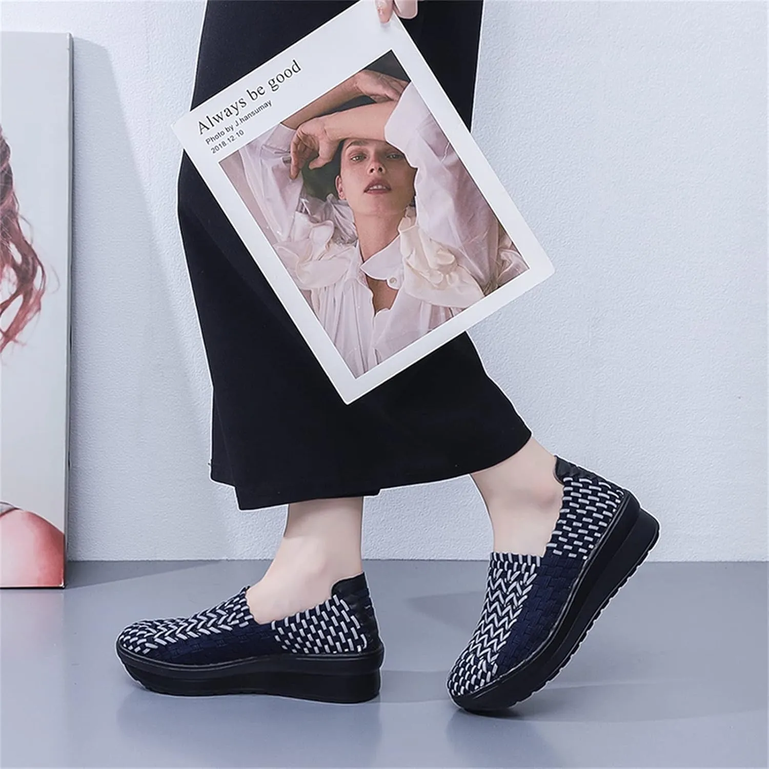 Veroders Women's Platform Wedge Closed-Toe Sandals Comfortable Walking Shoes Woven Pumps Mary Jane Shoes for School Beach