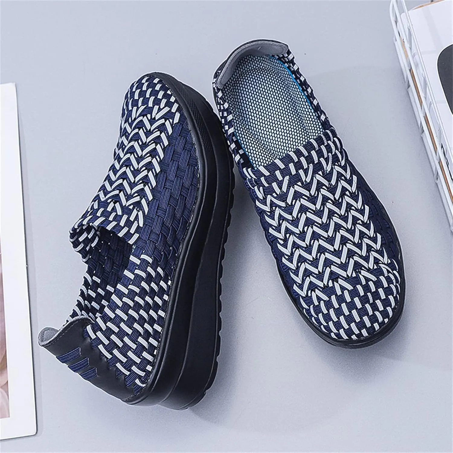 Veroders Women's Platform Wedge Closed-Toe Sandals Comfortable Walking Shoes Woven Pumps Mary Jane Shoes for School Beach