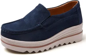 Veroders Women's Suede Wedge Loafers Slip-On Comfortable Penny Loafers Thick Soft Platform Shoes Business Work Walking